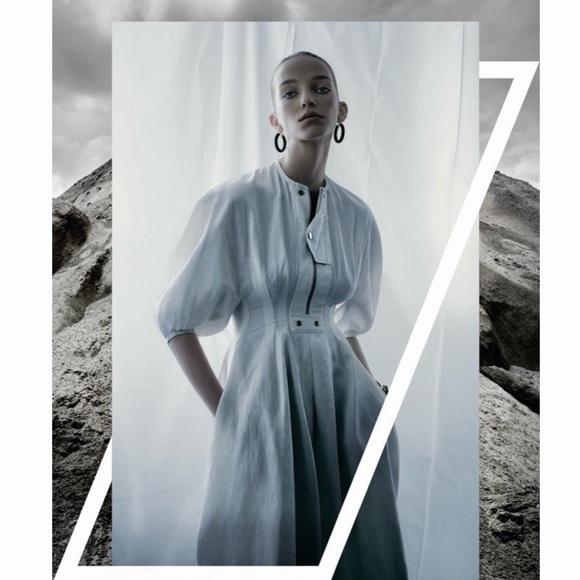 CÉLINE OFF WHITE LINEN DRESS WITH PUFF SLEEVES SIZE 42 BY PHOEBE PHILO - Picture 2 of 16